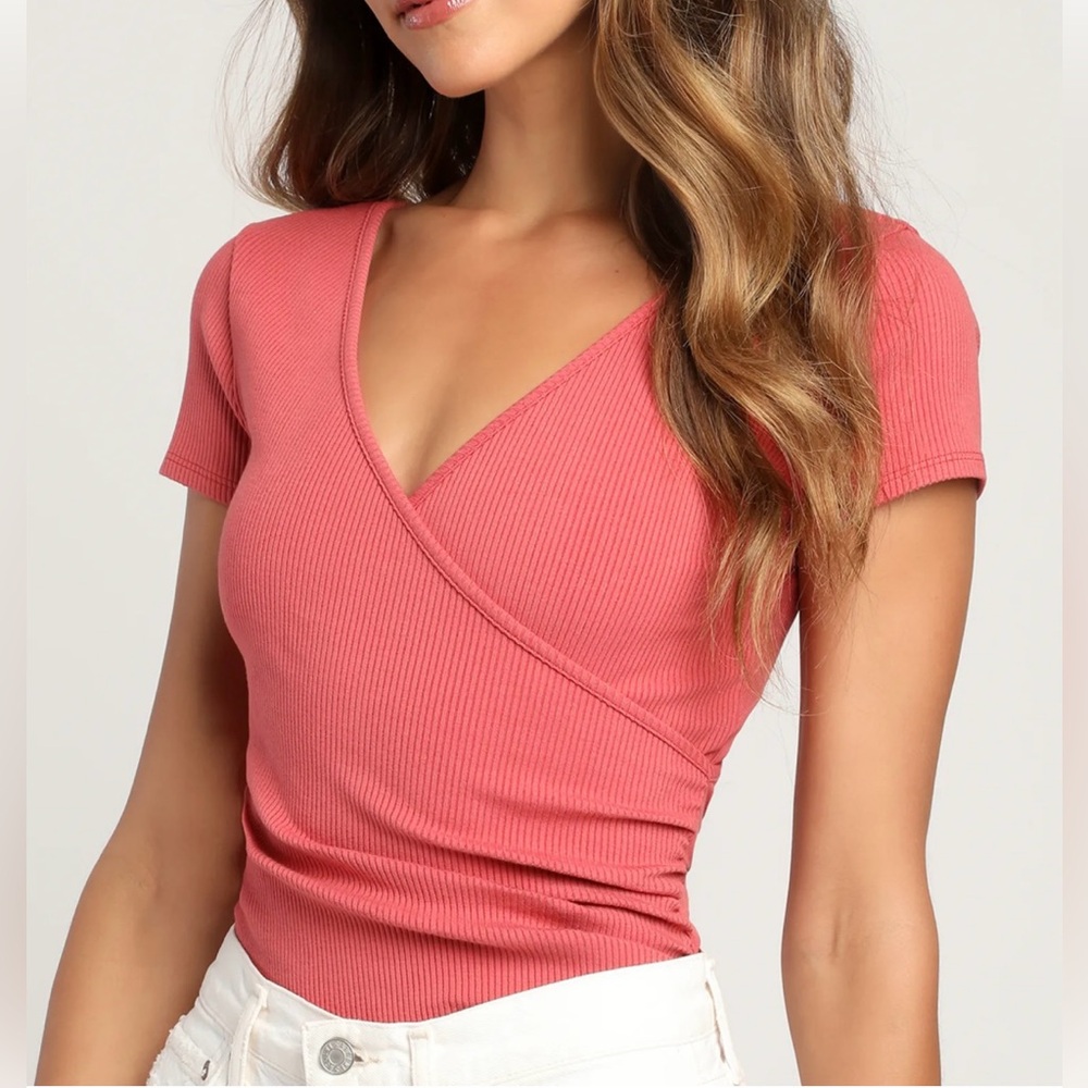 Lulus Rose Ribbed bodysuit. Large